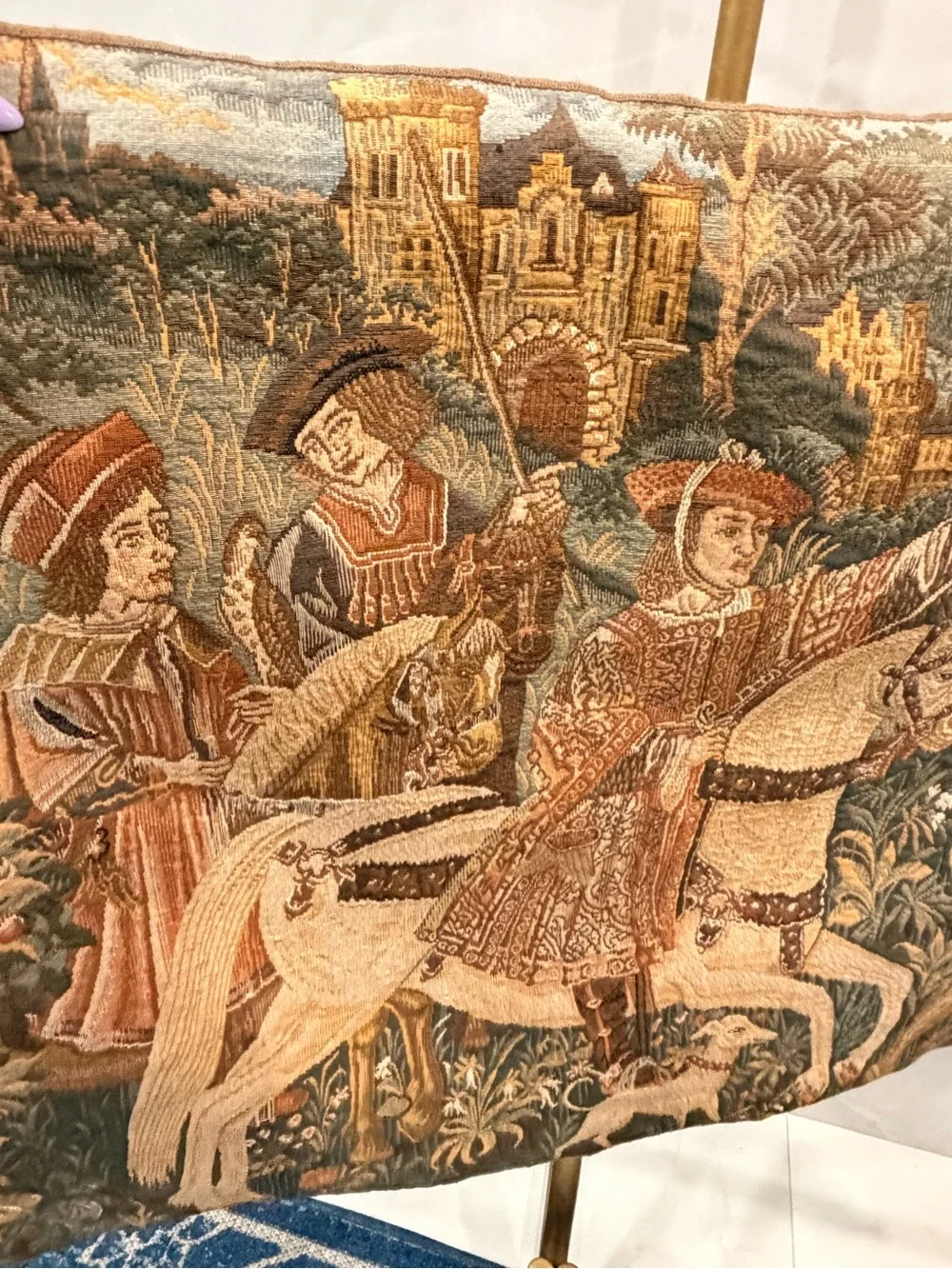 Vintage-Style Medieval Horse Tapestry Wall Hanging in Brown and Cream